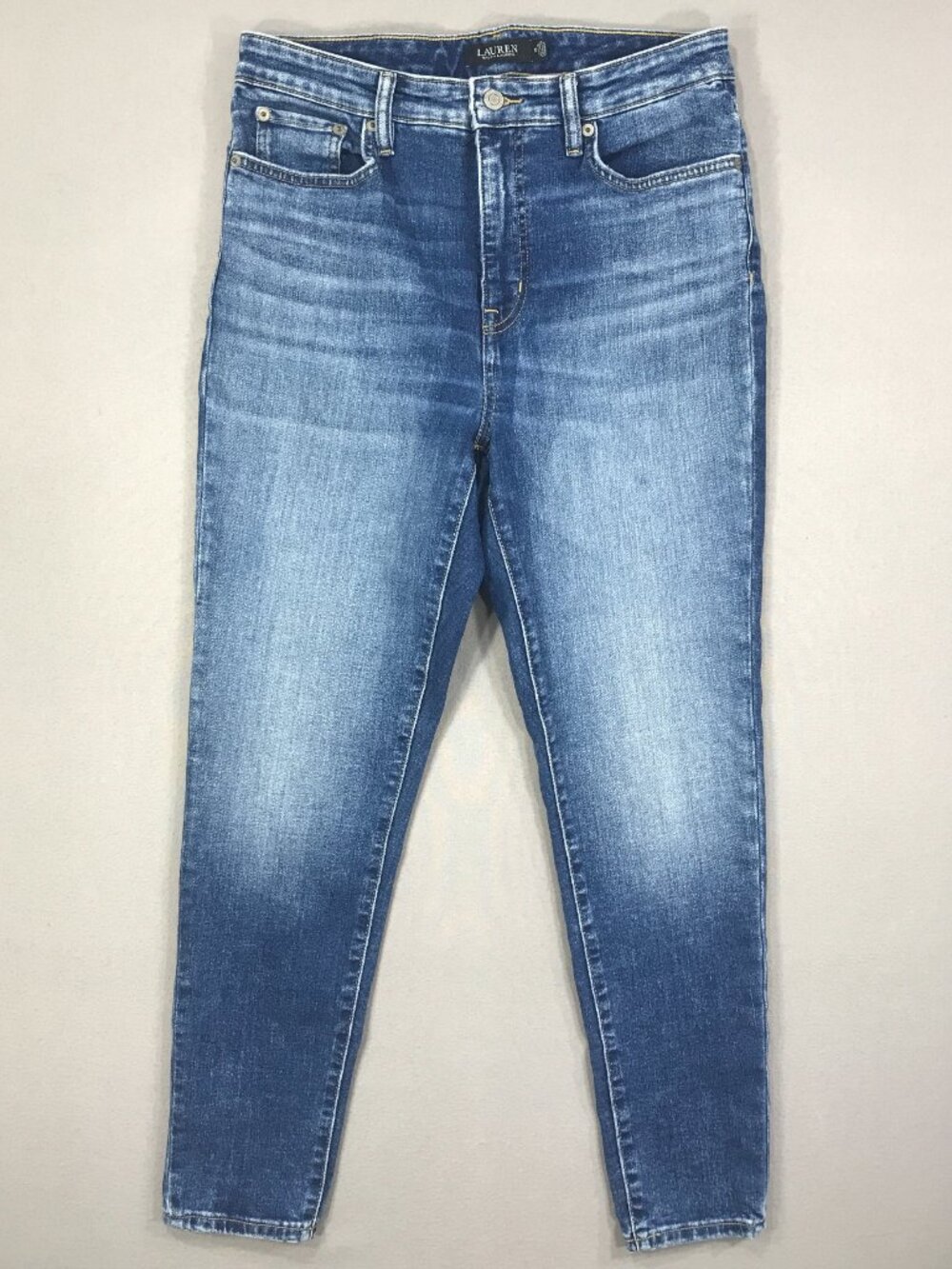 Ralph Lauren Jeans Women's 10 Blue Denim Pants Stretch Tapered Pockets Faded